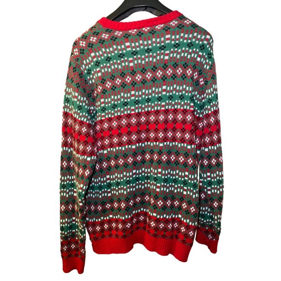 Ugly Christmas Sweater Reindeer Adults Lg Cotton Green/Red Festive Design Pocket - Picture 2 of 7